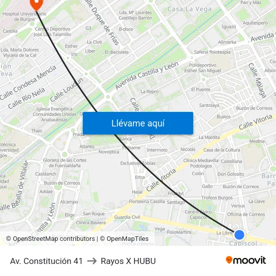 Av. Constitución 41 to Rayos X HUBU map