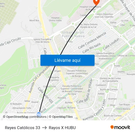 Reyes Católicos 33 to Rayos X HUBU map