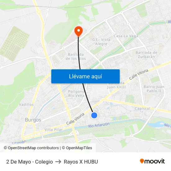 2 De Mayo - Colegio to Rayos X HUBU map