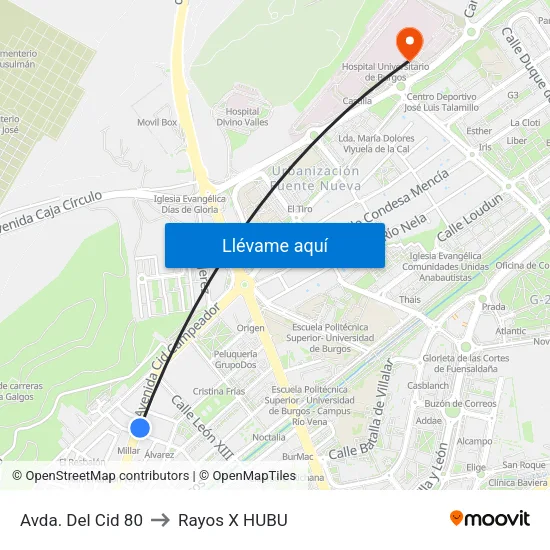 Avda. Del Cid 80 to Rayos X HUBU map