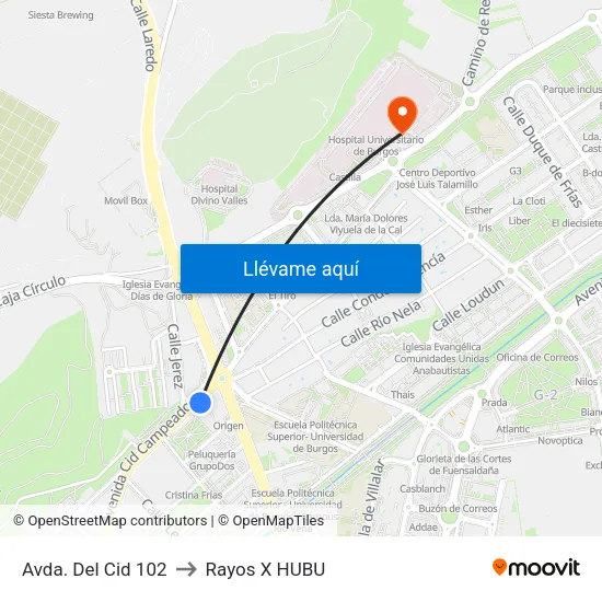 Avda. Del Cid 102 to Rayos X HUBU map