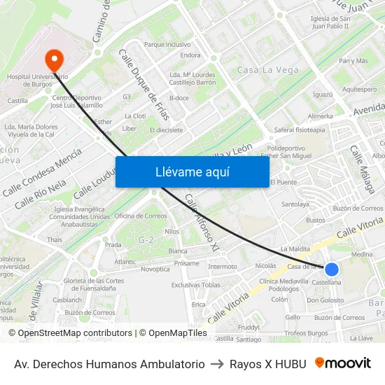 Av. Derechos Humanos Ambulatorio to Rayos X HUBU map