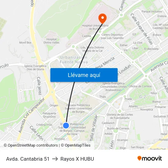 Avda. Cantabria 51 to Rayos X HUBU map