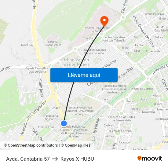 Avda. Cantabria 57 to Rayos X HUBU map
