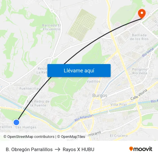 B. Obregón Parralillos to Rayos X HUBU map