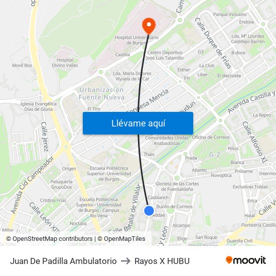 Juan De Padilla Ambulatorio to Rayos X HUBU map