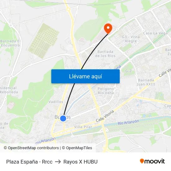 Plaza España - Rrcc to Rayos X HUBU map