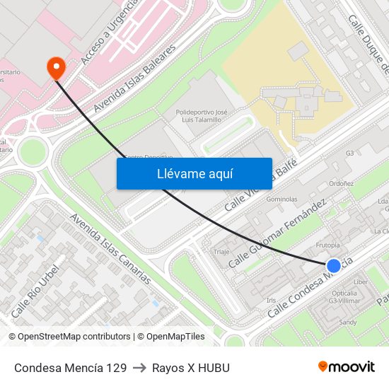 Condesa Mencía 129 to Rayos X HUBU map