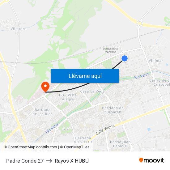 Padre Conde 27 to Rayos X HUBU map