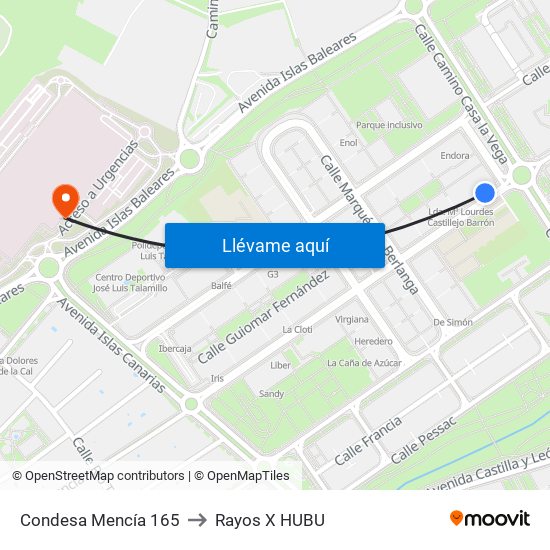 Condesa Mencía 165 to Rayos X HUBU map