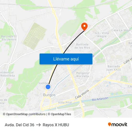 Avda. Del Cid 36 to Rayos X HUBU map