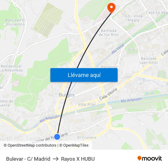 Bulevar - C/ Madrid to Rayos X HUBU map