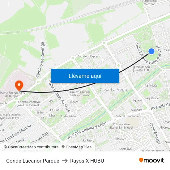 Conde Lucanor Parque to Rayos X HUBU map