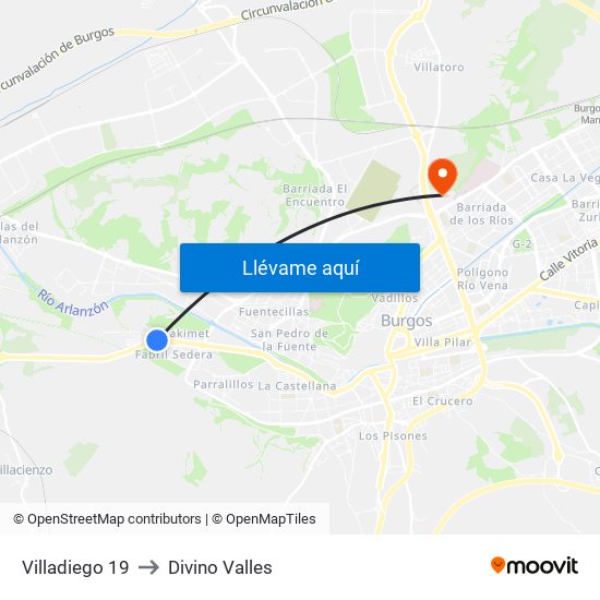 Villadiego 19 to Divino Valles map