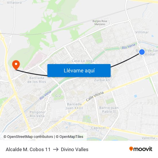 Alcalde M. Cobos 11 to Divino Valles map