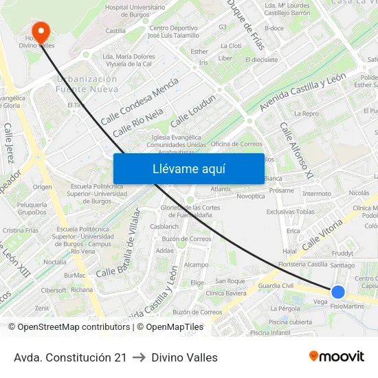 Avda. Constitución 21 to Divino Valles map