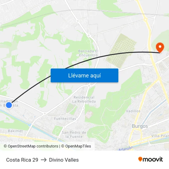 Costa Rica 29 to Divino Valles map