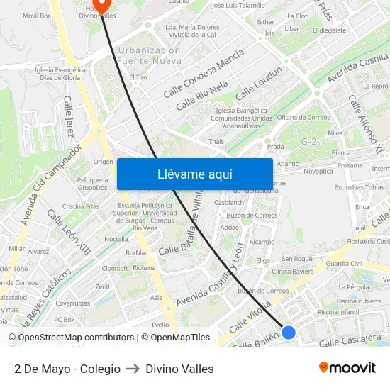 2 De Mayo - Colegio to Divino Valles map