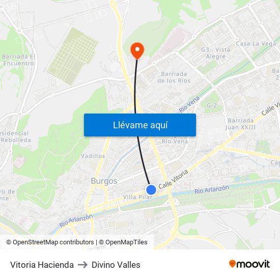 Vitoria Hacienda to Divino Valles map