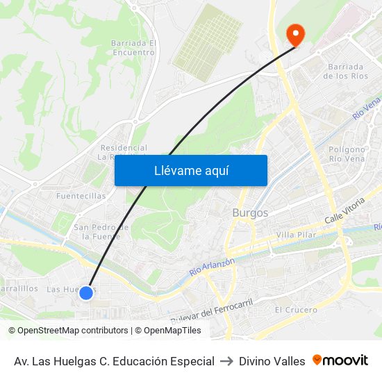 Av. Las Huelgas C. Educación Especial to Divino Valles map