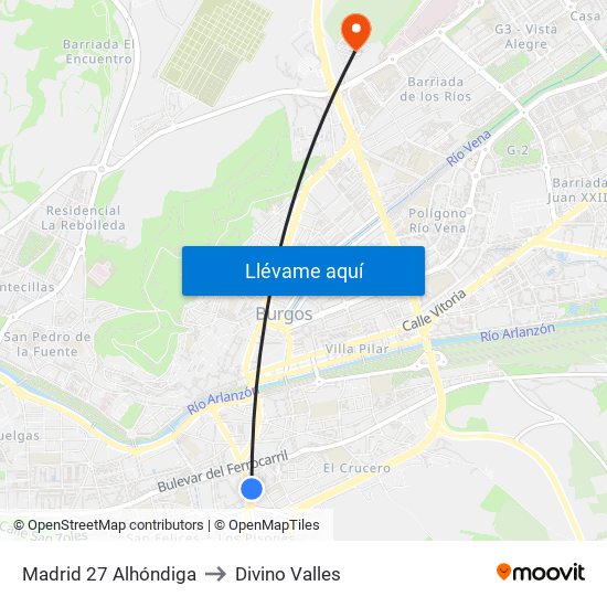 Madrid 27 Alhóndiga to Divino Valles map