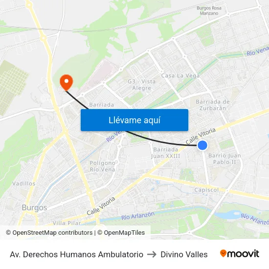 Av. Derechos Humanos Ambulatorio to Divino Valles map