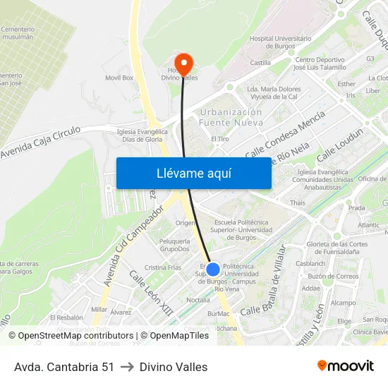 Avda. Cantabria 51 to Divino Valles map