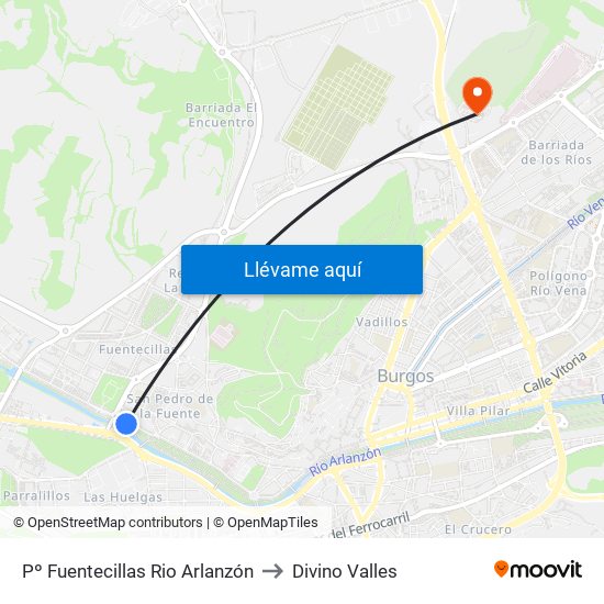 Pº Fuentecillas Rio Arlanzón to Divino Valles map