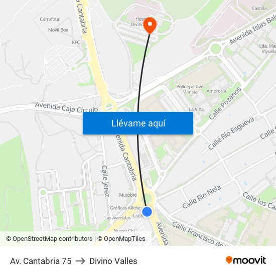 Av. Cantabria 75 to Divino Valles map