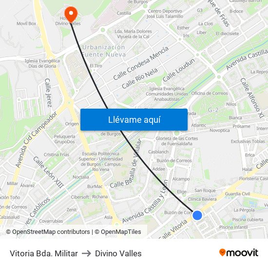 Vitoria Bda. Militar to Divino Valles map