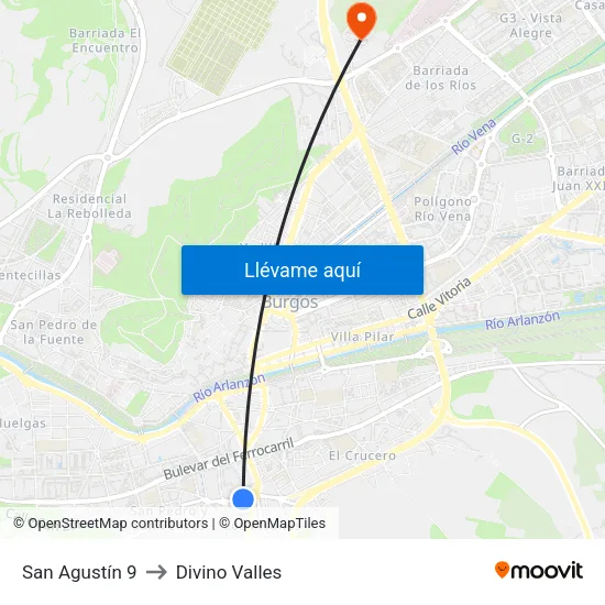 San Agustín 9 to Divino Valles map