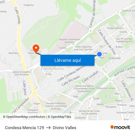 Condesa Mencía 129 to Divino Valles map