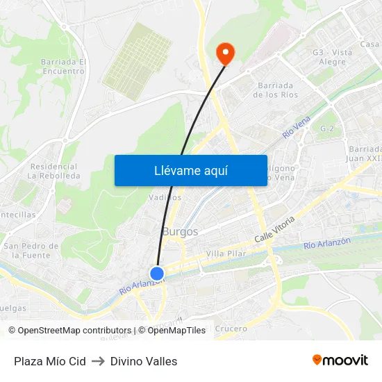 Plaza Mío Cid to Divino Valles map