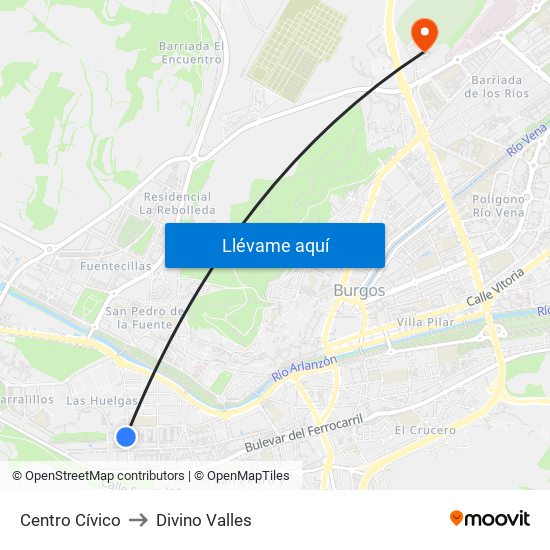 Centro Cívico to Divino Valles map