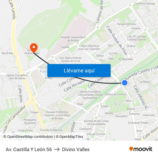 Av. Castilla Y León 56 to Divino Valles map