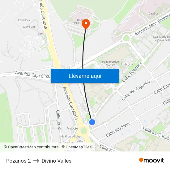 Pozanos 2 to Divino Valles map