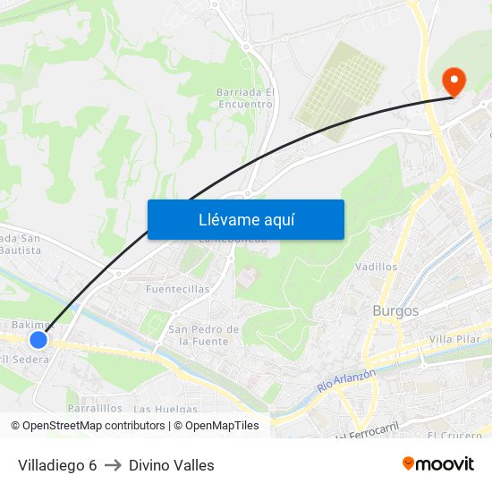 Villadiego 6 to Divino Valles map