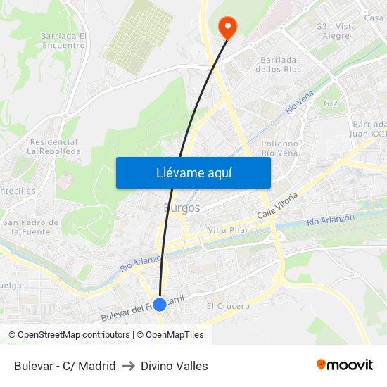 Bulevar - C/ Madrid to Divino Valles map