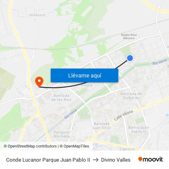 Conde Lucanor Parque Juan Pablo II to Divino Valles map