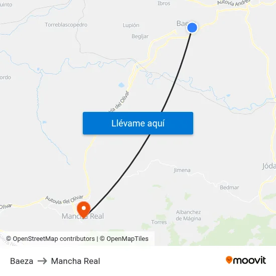Baeza to Mancha Real map