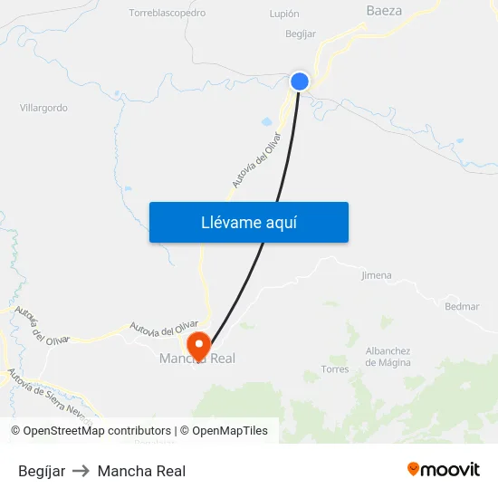 Begíjar to Mancha Real map