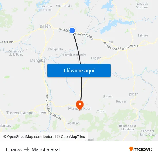 Linares to Mancha Real map