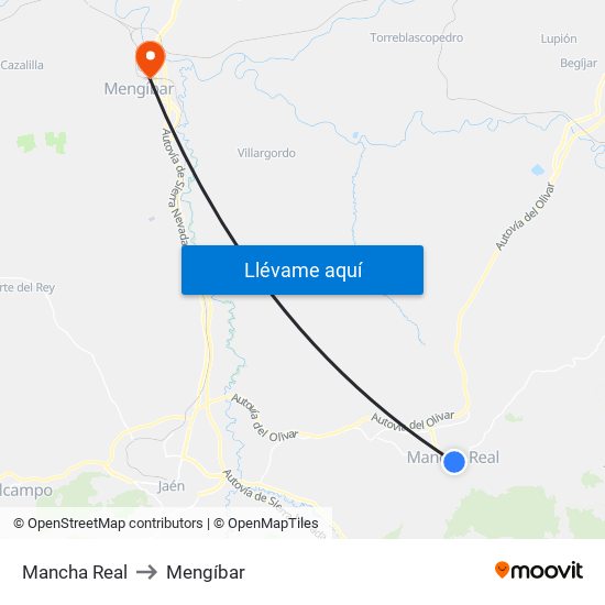 Mancha Real to Mengíbar map