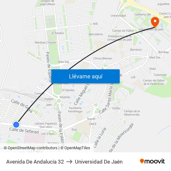 Avenida De Andalucía 32 to Universidad De Jaén map