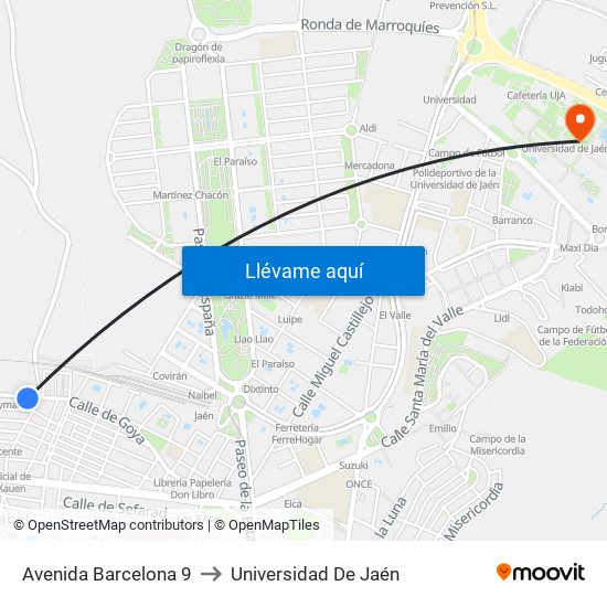 Avenida Barcelona 9 to Universidad De Jaén map