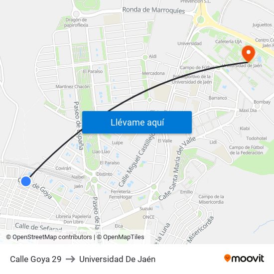 Calle Goya 29 to Universidad De Jaén map