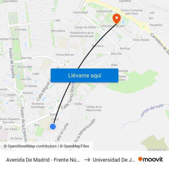 Avenida De Madrid - Frente Núm. 68 to Universidad De Jaén map
