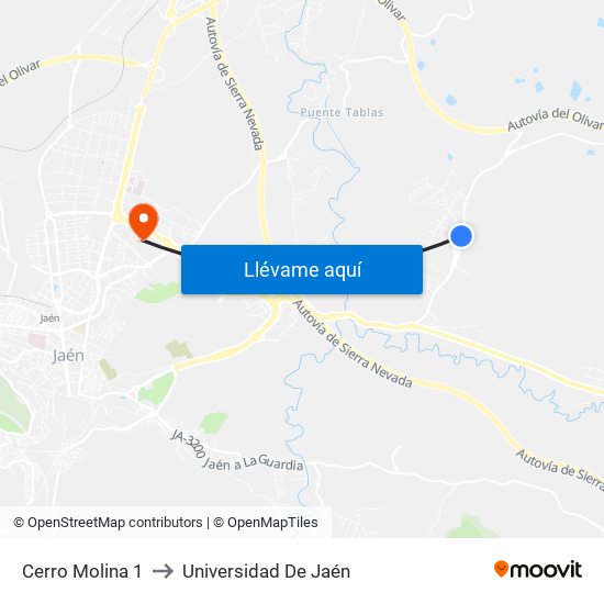 Cerro Molina 1 to Universidad De Jaén map