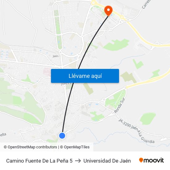 Camino Fuente De La Peña 5 to Universidad De Jaén map