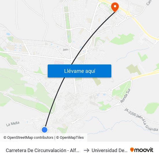 Carretera De Circunvalación - Alférez Rojas to Universidad De Jaén map
